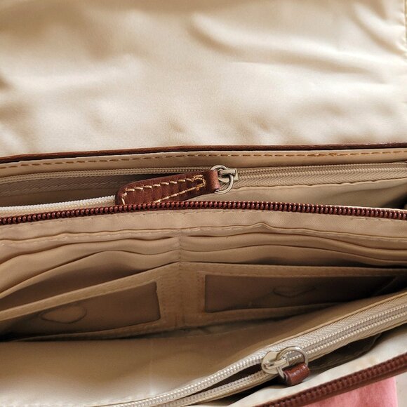 Giani Bernini Brown Leather Crossbody Handbag Multi-Zip Pockets - Picture 10 of 11